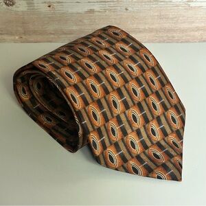 XMI Silk Orange and Brown Patterned 58” Tie